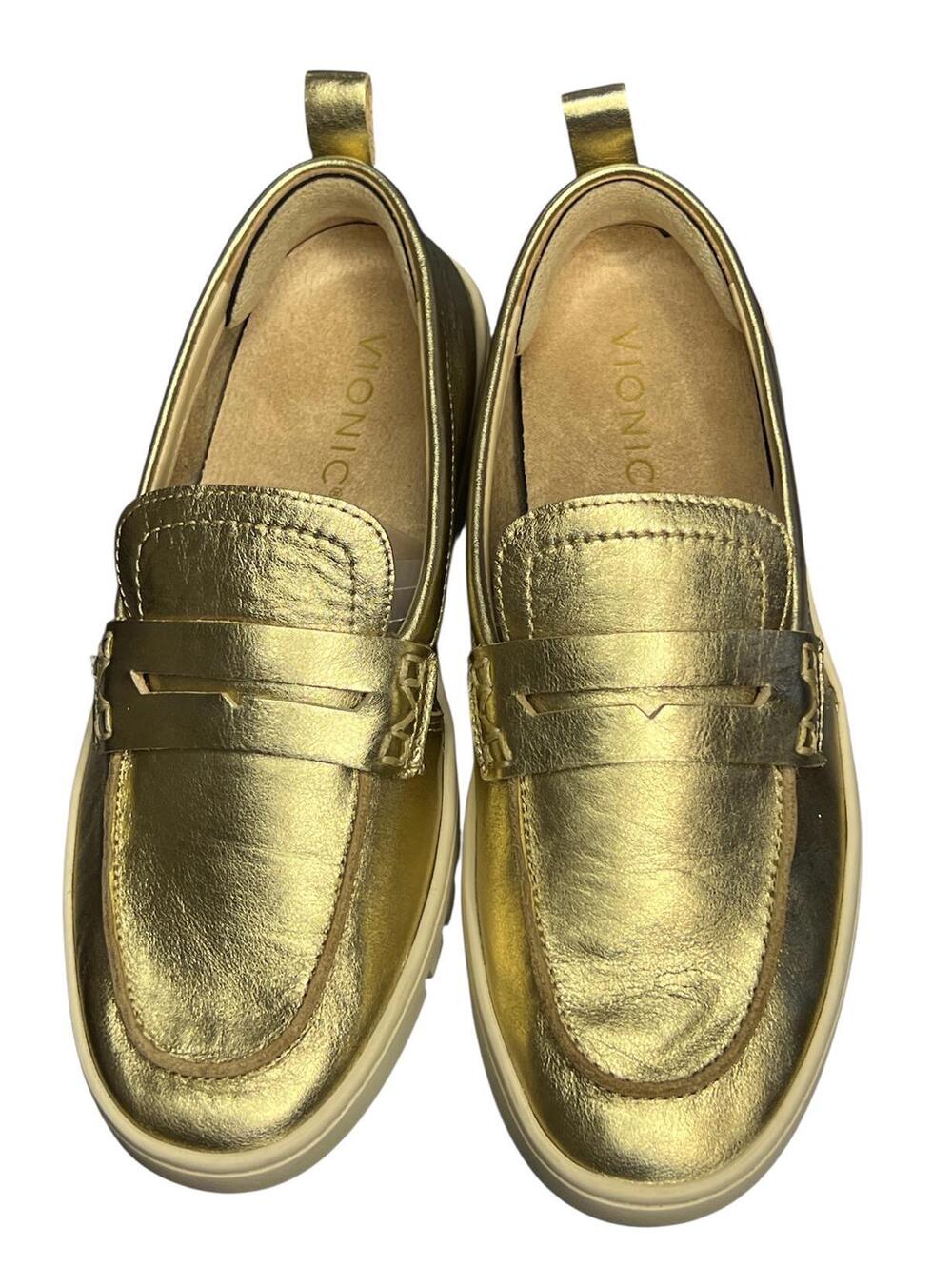 VIONIC Gold Metallic Leather Loafers | Quiet Luxury, Metallic | 6.5 Wide Chic